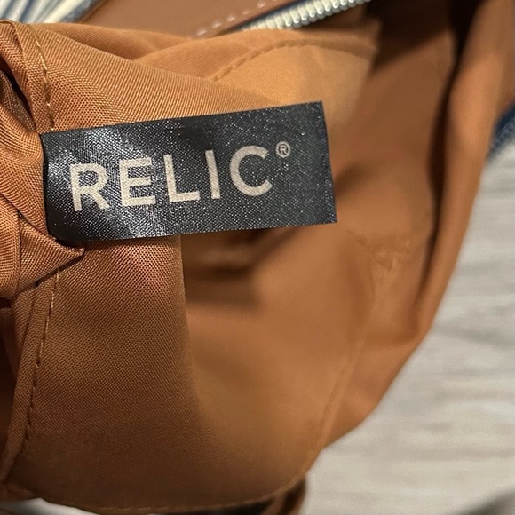 Relic Fossil Canvas Faux Leather Medium Crossbody Purse Striped Shoulder Bag - Picture 8 of 13